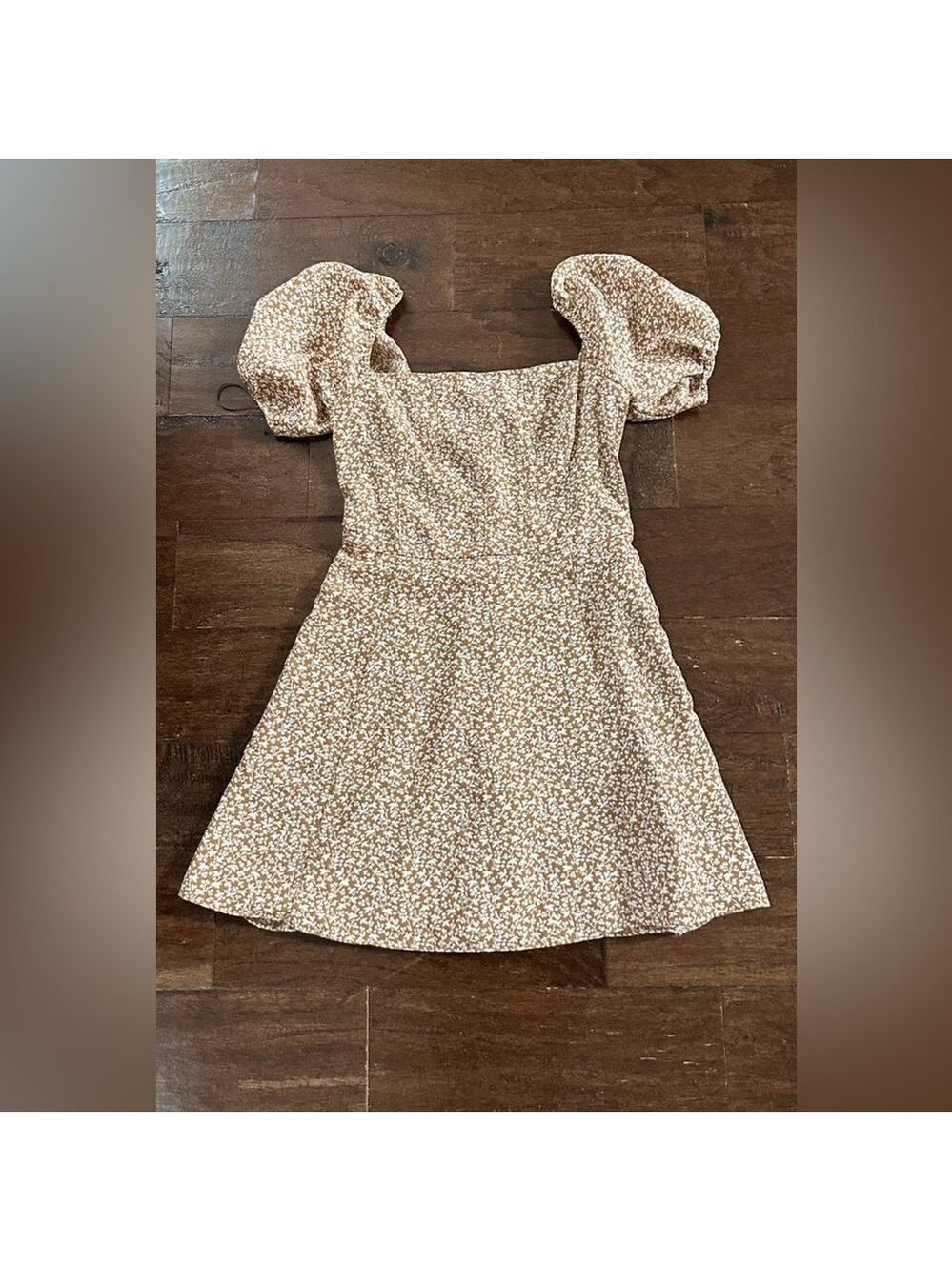 Abercrombie & Fitch Tan Floral corset puff sleeve Mini Dress- size Small-NWOT - Picture 2 of 6